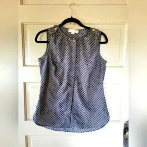 Michael Kors Sleeveless Blouse Button Up Snap Tunic Polka Dots Size 2 Small EUC